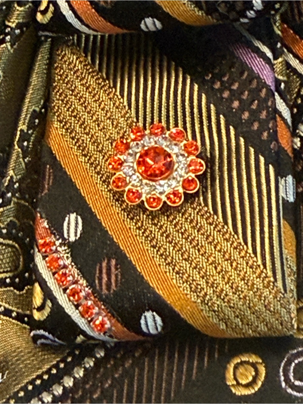 UBC Embellished up-cycled  Statement Tie Necklace Rhinestone Wearable Art - Picture 5 of 7